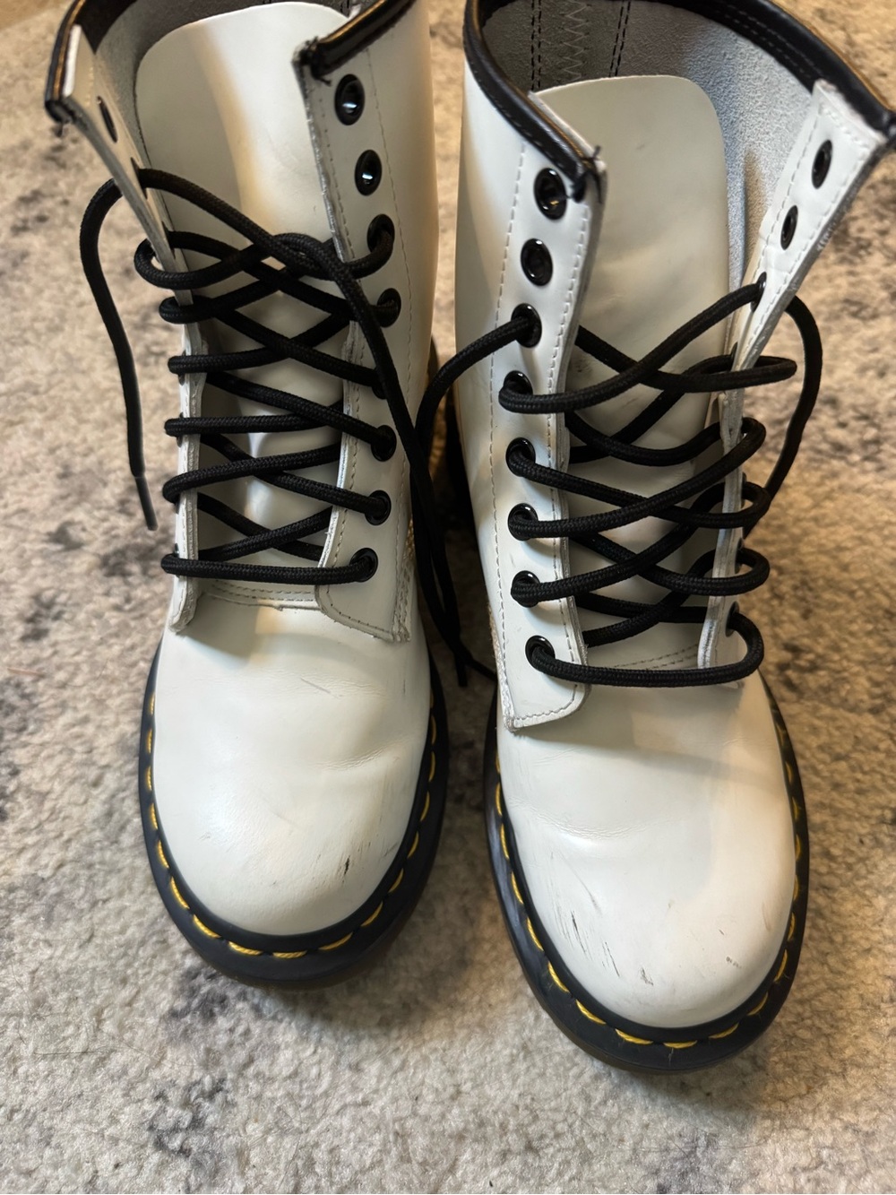 Dr. Martens White Leather 1460W Lace-Up Boots with Black Eyelets